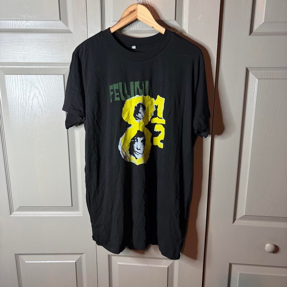 Fellini 8 1/2 Black Cotton Graphic T-Shirt Mens XL Federico Fellini Movie Tee